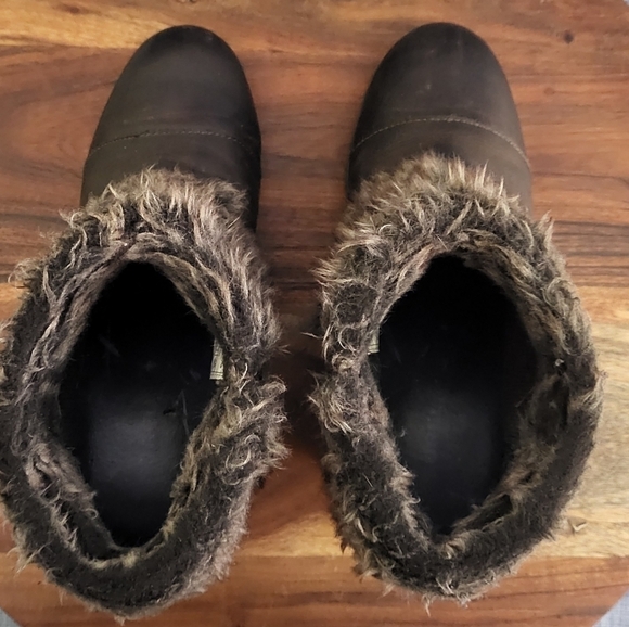 SOREL Joan Of Arctic Wedge Ankle Boots Faux Fur Trim NL1984-010 Brown Size 8.5 - Picture 8 of 12